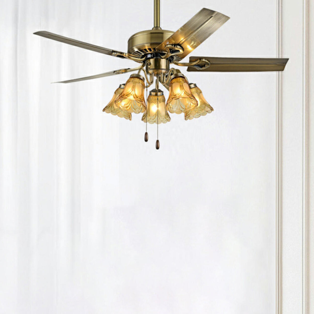 Classic Elegant 5 Blade Floral Ceiling Fan with Light Image - 13