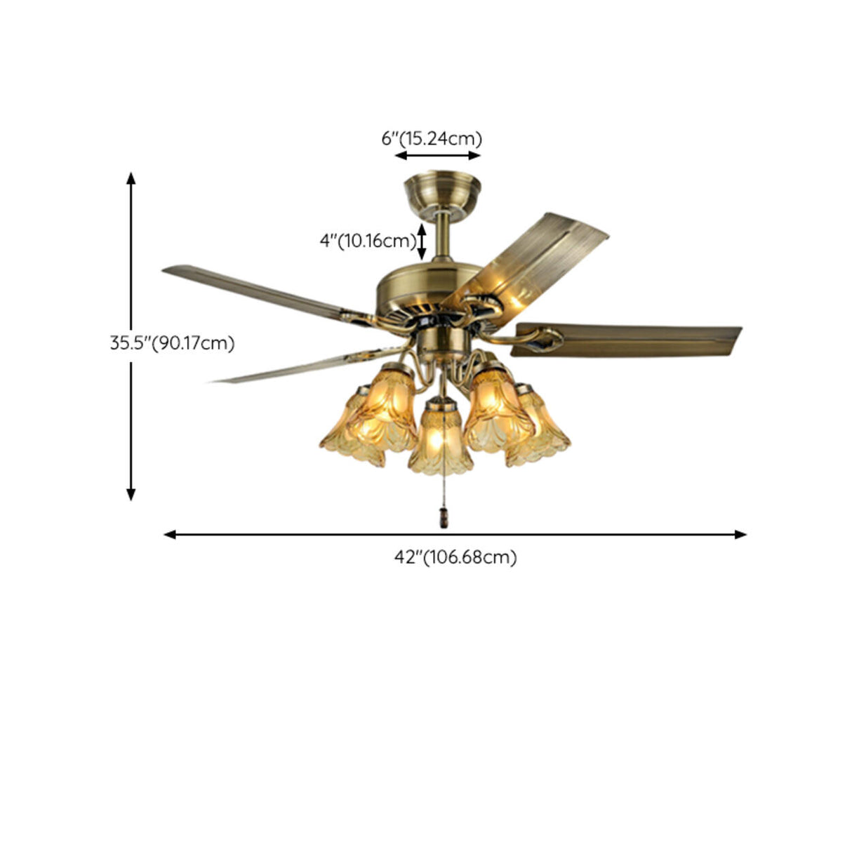 Classic Elegant 5 Blade Floral Ceiling Fan with Light 