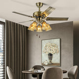 Classic Elegant 5 Blade Floral Ceiling Fan with Light Image - 4