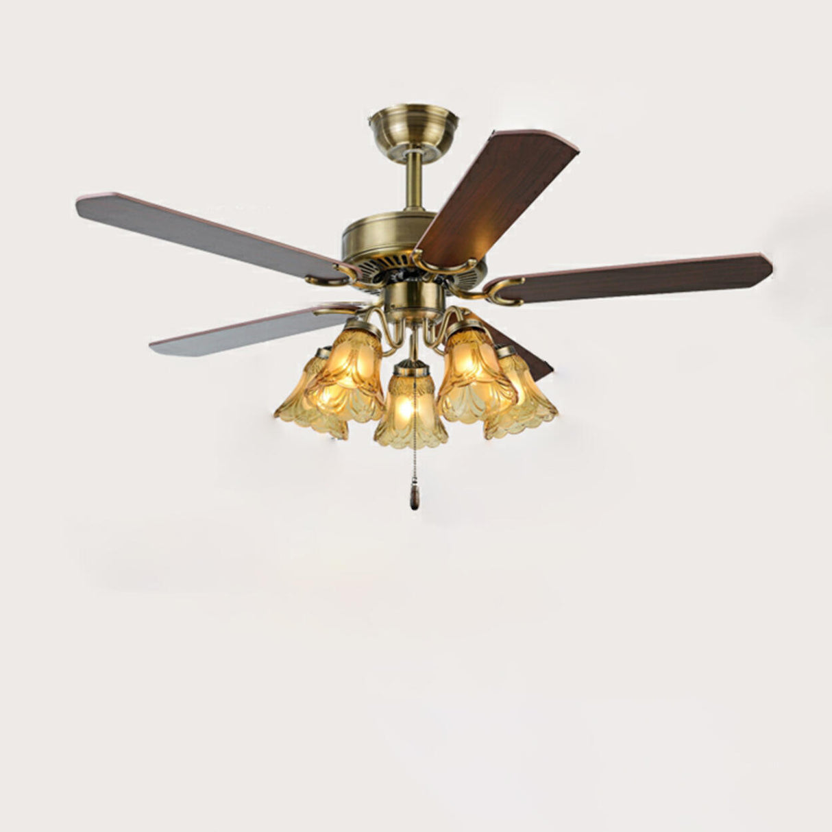 Classic Elegant 5 Blade Floral Ceiling Fan with Light Image - 6