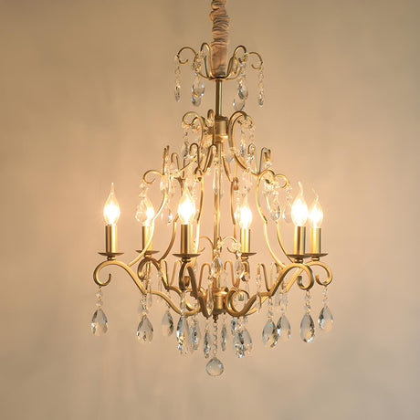 Classic Elegant Candle Gold Clear Crystal Bedroom Chandelier Image - 1