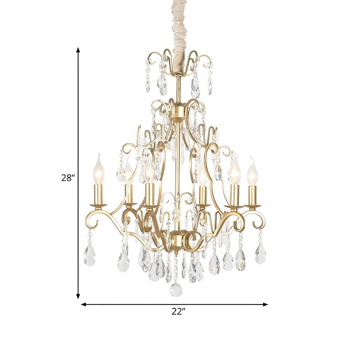 Classic Elegant Candle Gold Clear Crystal Bedroom Chandelier 