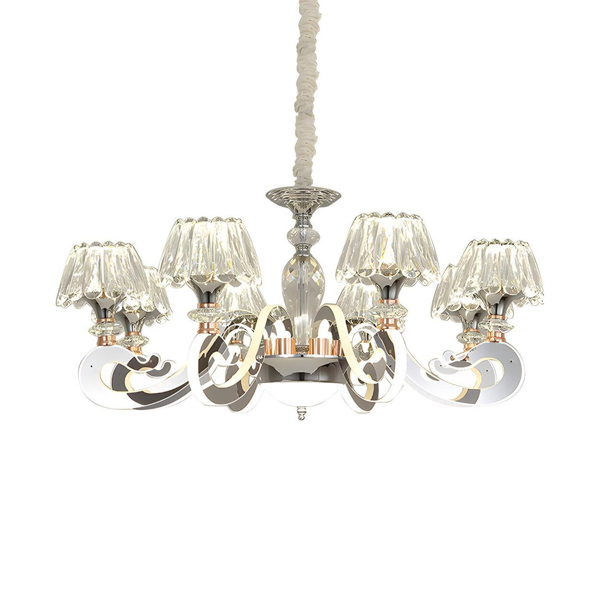 Classic Elegant Clear Crystal Round Curved Arms Chandelier Image - 2