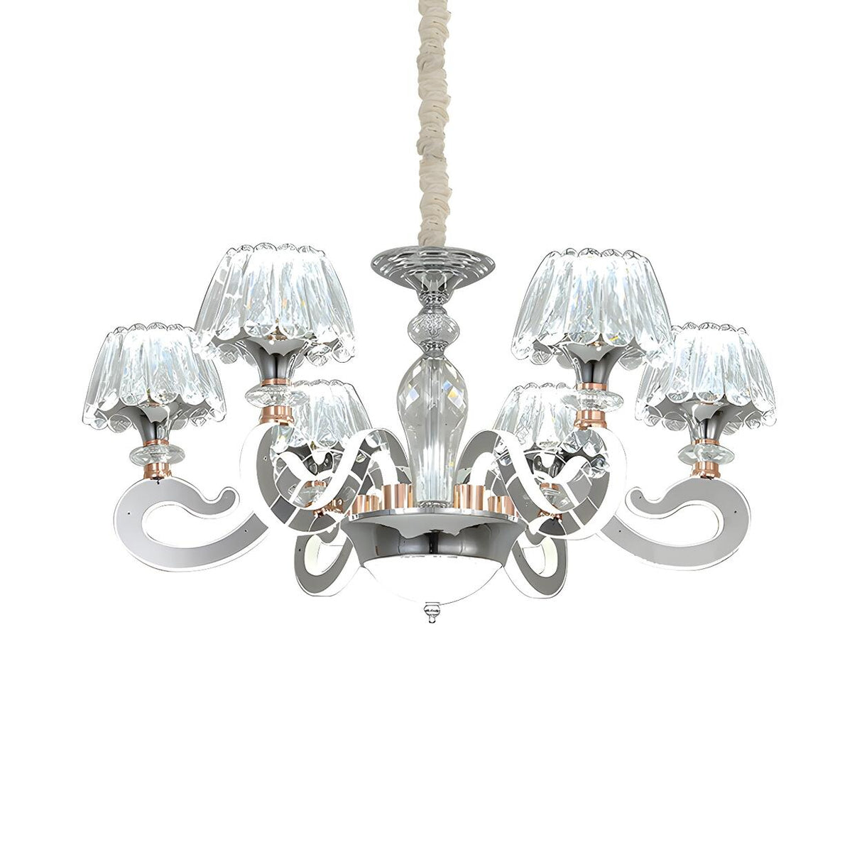 Classic Elegant Clear Crystal Round Curved Arms Chandelier Image - 6