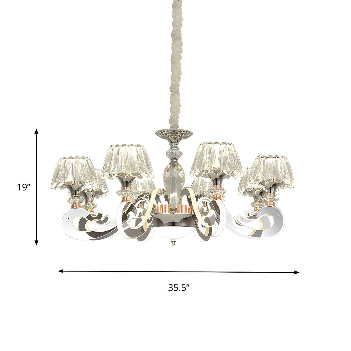 Classic Elegant Clear Crystal Round Curved Arms Chandelier 