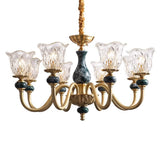 Classic Elegant Gold and Green Floral Glass Chandelier Image - 10