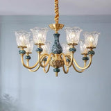 Classic Elegant Gold and Green Floral Glass Chandelier Image - 11