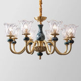 Classic Elegant Gold and Green Floral Glass Chandelier Image - 12