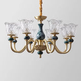 Classic Elegant Gold and Green Floral Glass Chandelier Image - 13