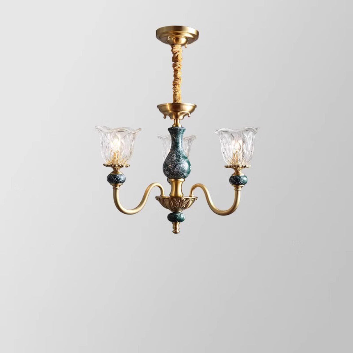 Classic Elegant Gold and Green Floral Glass Chandelier Image - 2