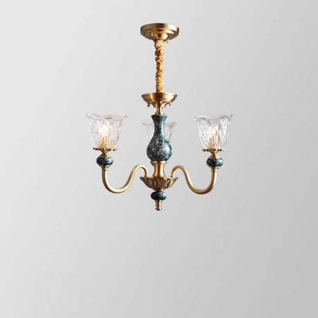 Classic Elegant Gold and Green Floral Glass Chandelier Image - 2