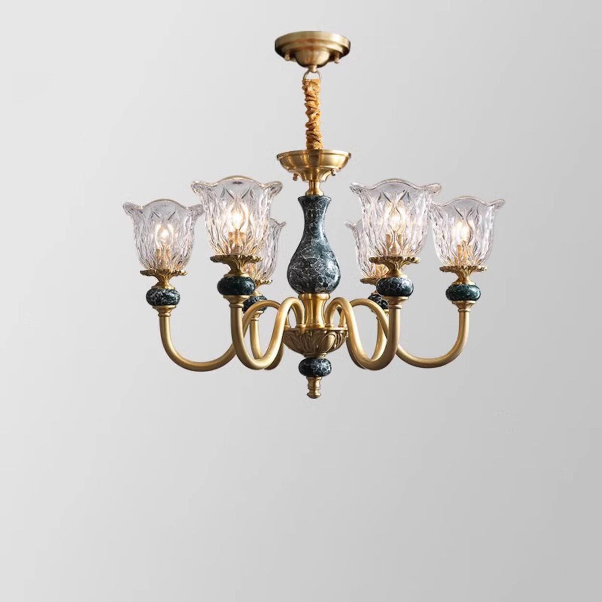 Classic Elegant Gold and Green Floral Glass Chandelier Image - 3