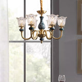 Classic Elegant Gold and Green Floral Glass Chandelier Image - 8