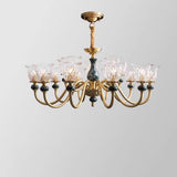 Classic Elegant Gold and Green Floral Glass Chandelier Image - 9