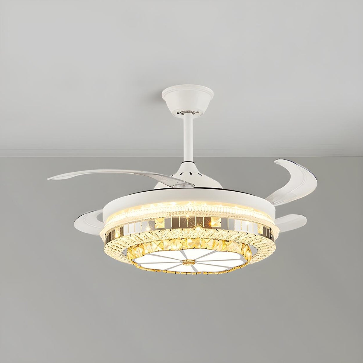 Classic Elegant Round Crystal Ceiling Fan with Light Image - 15