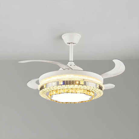 Classic Elegant Round Crystal Ceiling Fan with Light Image - 2