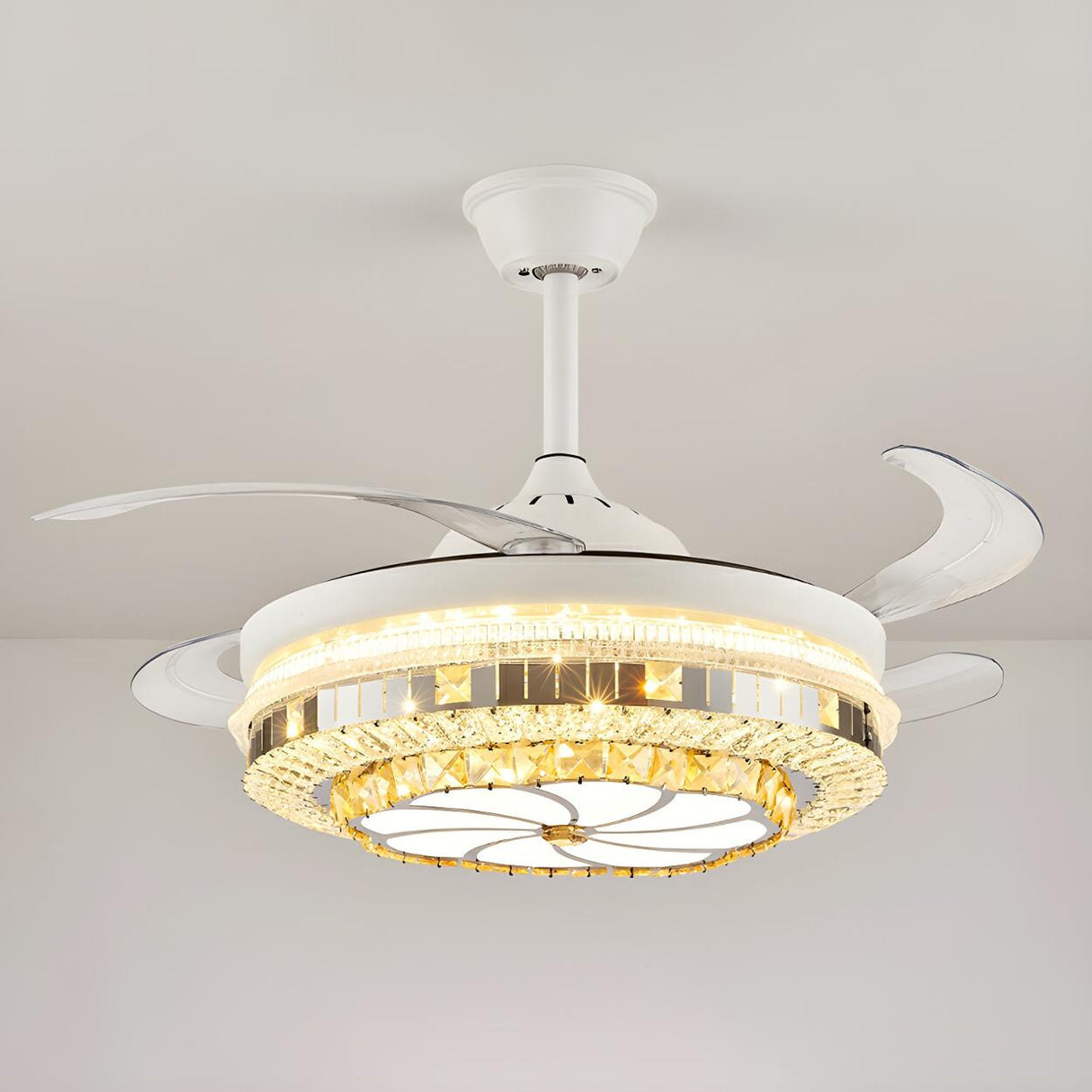 Classic Elegant Round Crystal Ceiling Fan with Light Image - 22