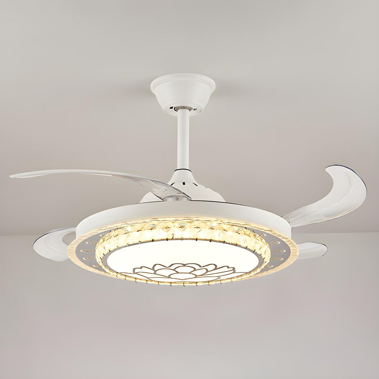 Classic Elegant Round Crystal Ceiling Fan with Light Image - 23