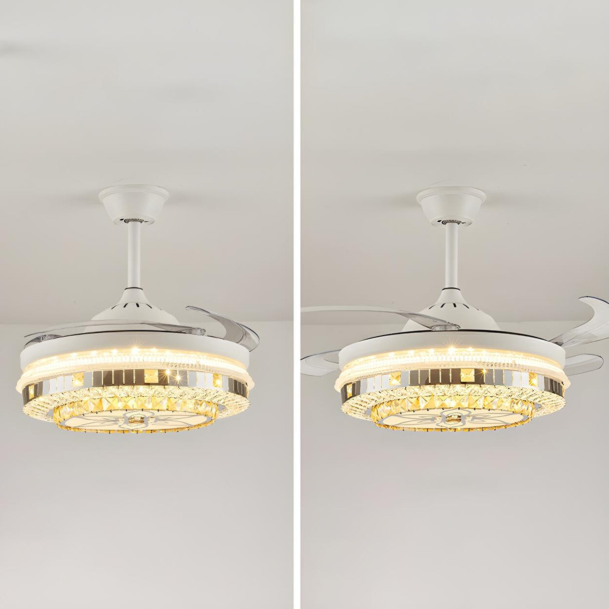 Classic Elegant Round Crystal Ceiling Fan with Light Image - 24