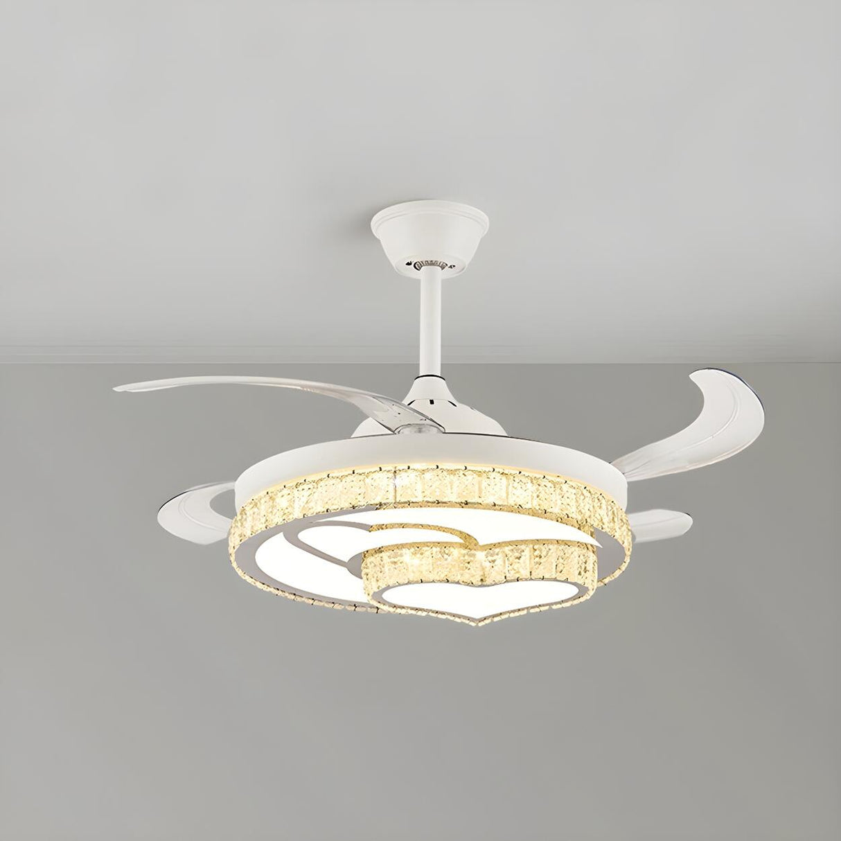 Classic Elegant Round Crystal Ceiling Fan with Light Image - 5