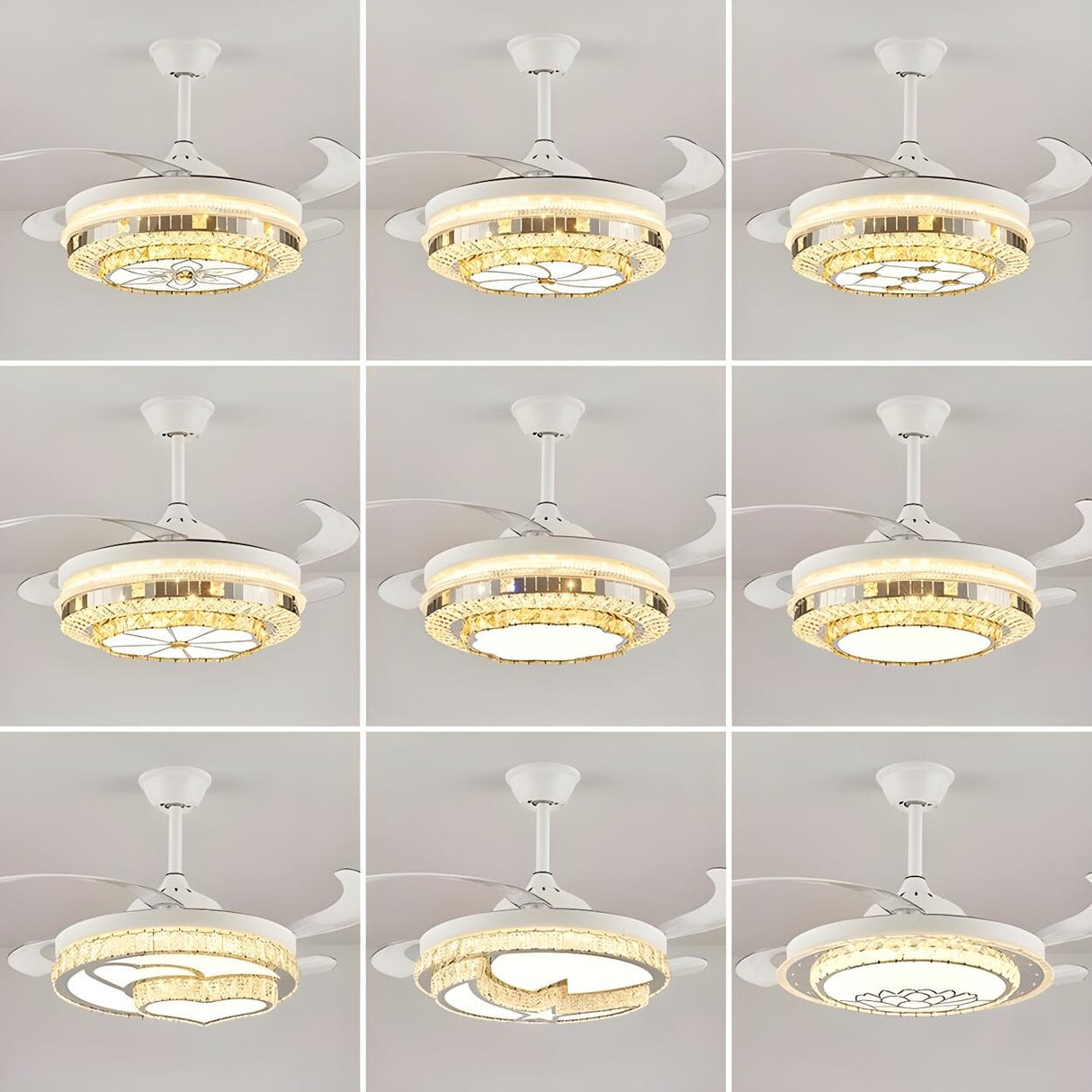 Classic Elegant Round Crystal Ceiling Fan with Light Image - 6