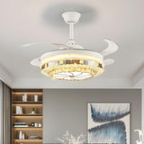 Classic Elegant Round Crystal Ceiling Fan with Light Image - 7