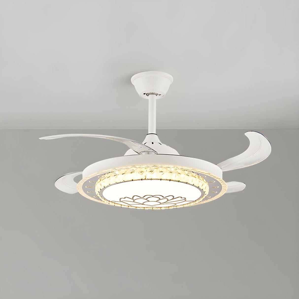 Classic Elegant Round Crystal Ceiling Fan with Light Image - 8