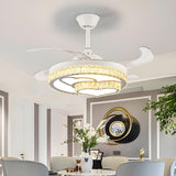 Classic Elegant Round Crystal Ceiling Fan with Light Image - 9