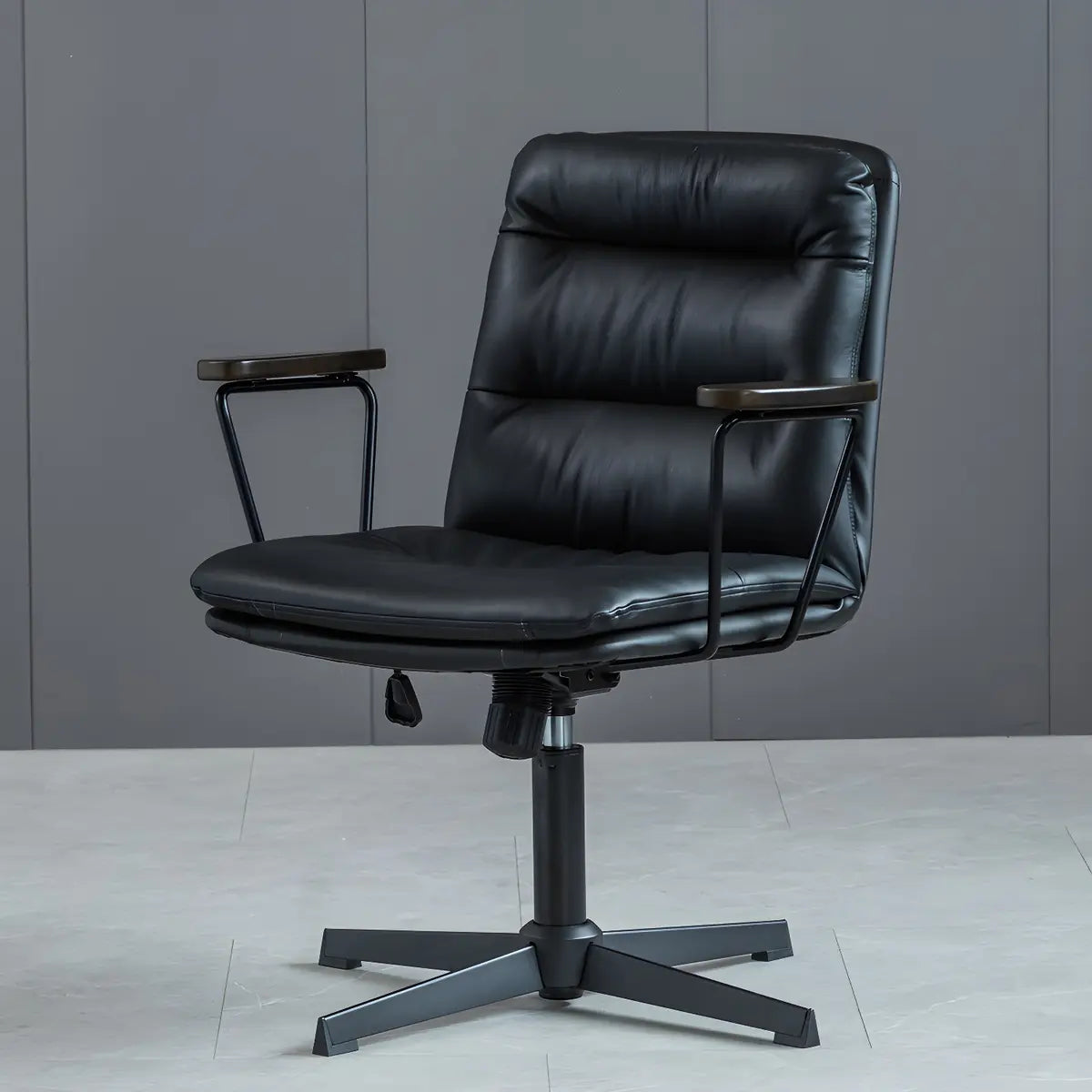 Classic Ergonomic Leather Black Adjustable Office Chair Image - 12