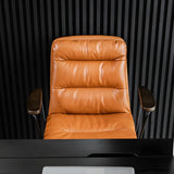 Classic Ergonomic Leather Black Adjustable Office Chair Image - 14