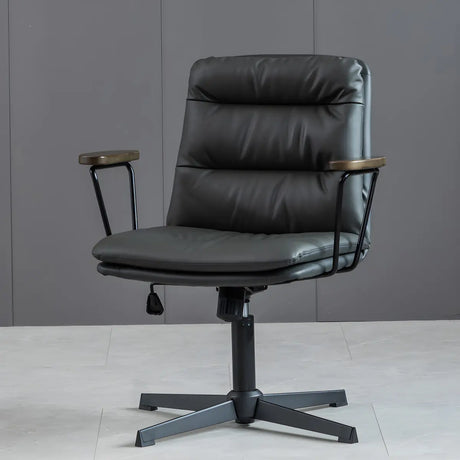 Classic Ergonomic Leather Black Adjustable Office Chair Image - 2