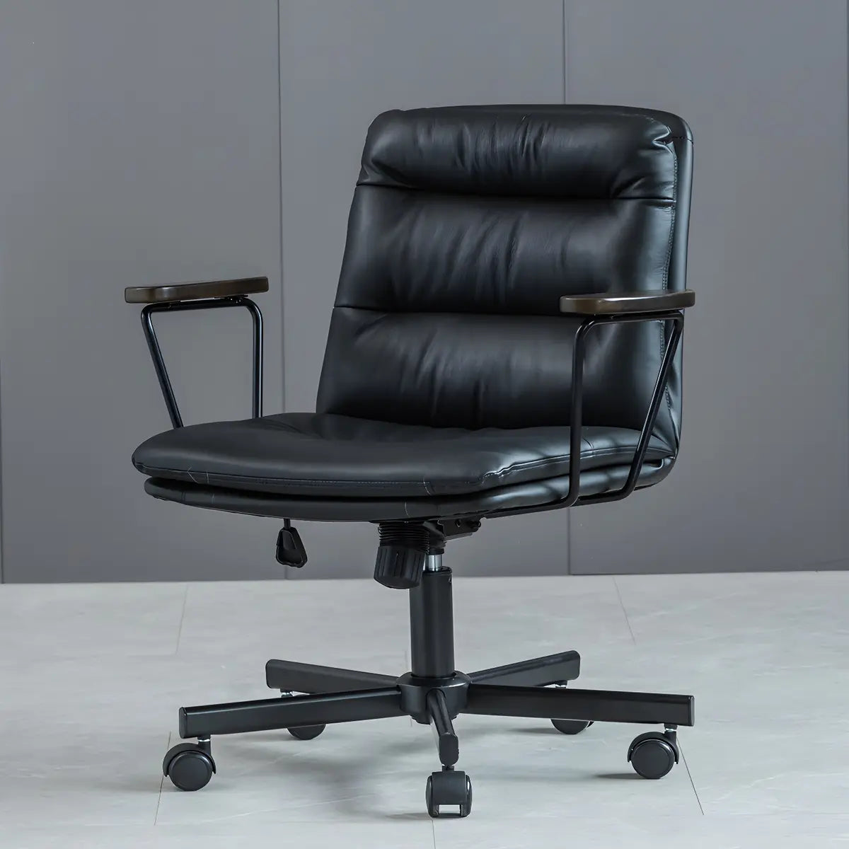 Classic Ergonomic Leather Black Adjustable Office Chair Image - 36