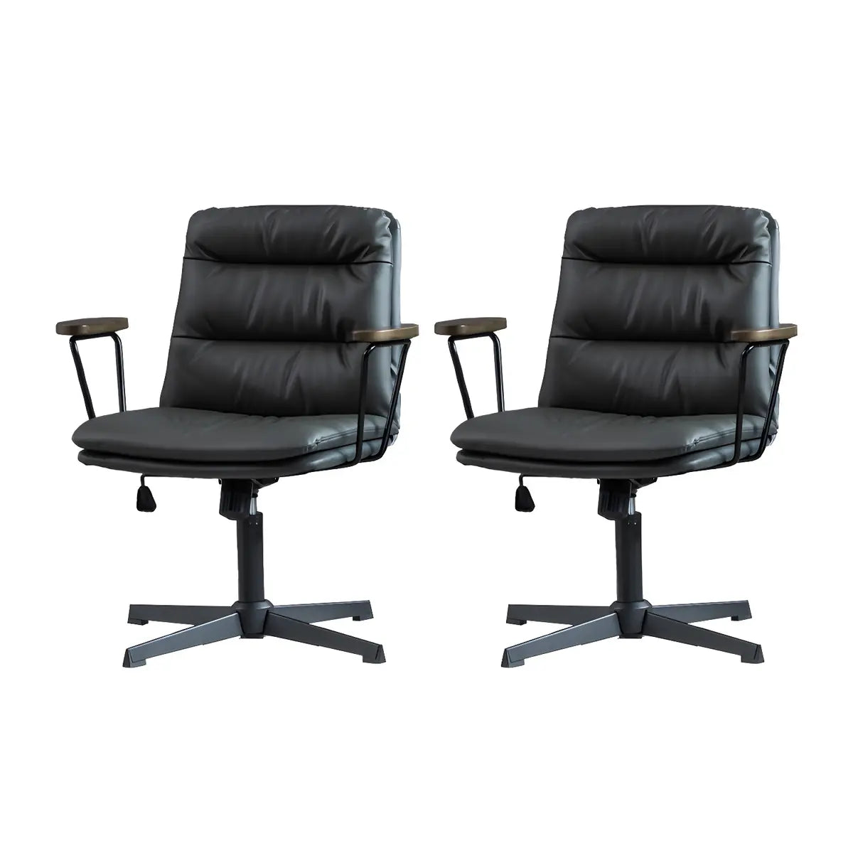 Classic Ergonomic Leather Black Adjustable Office Chair Image - 4