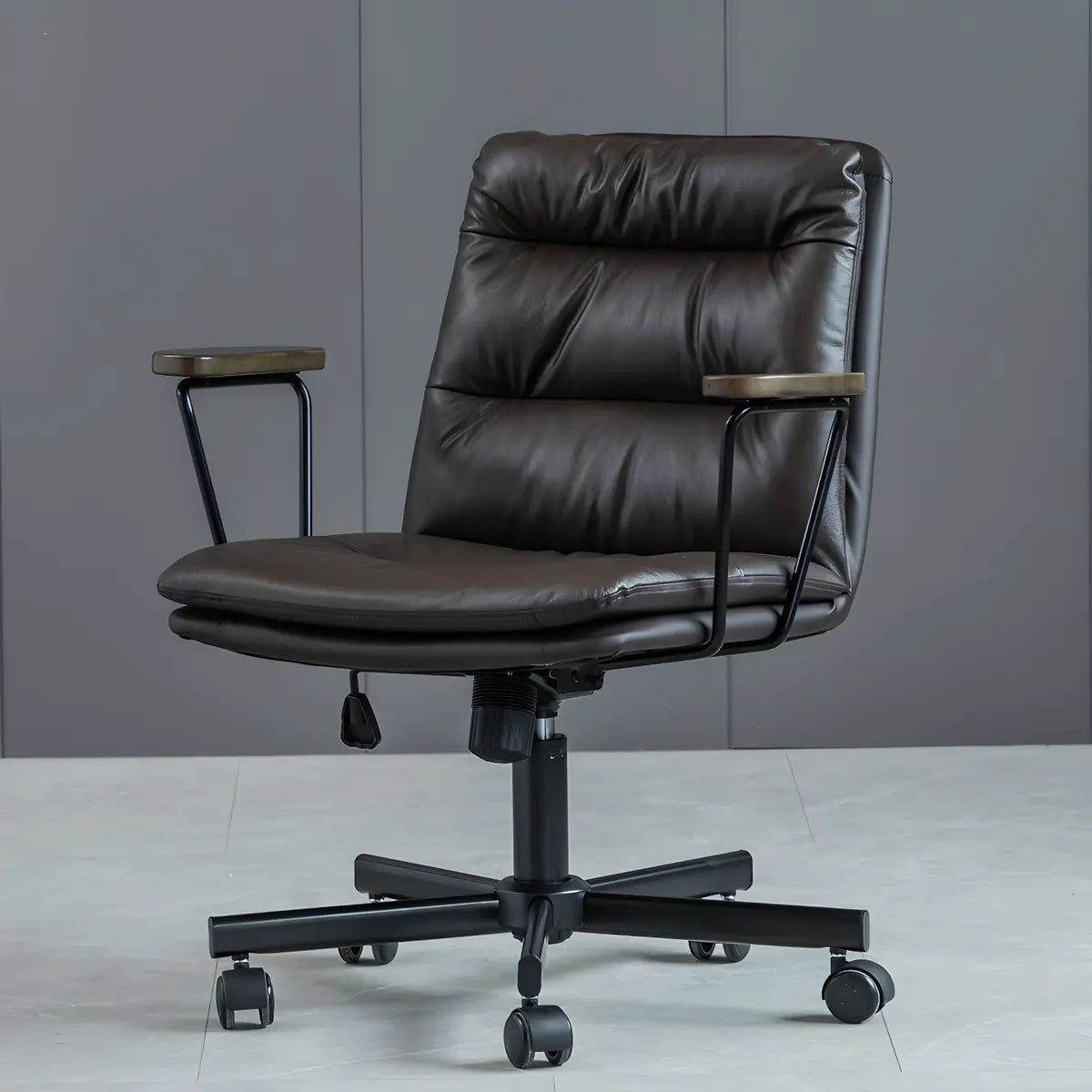 Classic Ergonomic Leather Black Adjustable Office Chair Image - 46