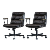 Classic Ergonomic Leather Black Adjustable Office Chair Image - 47