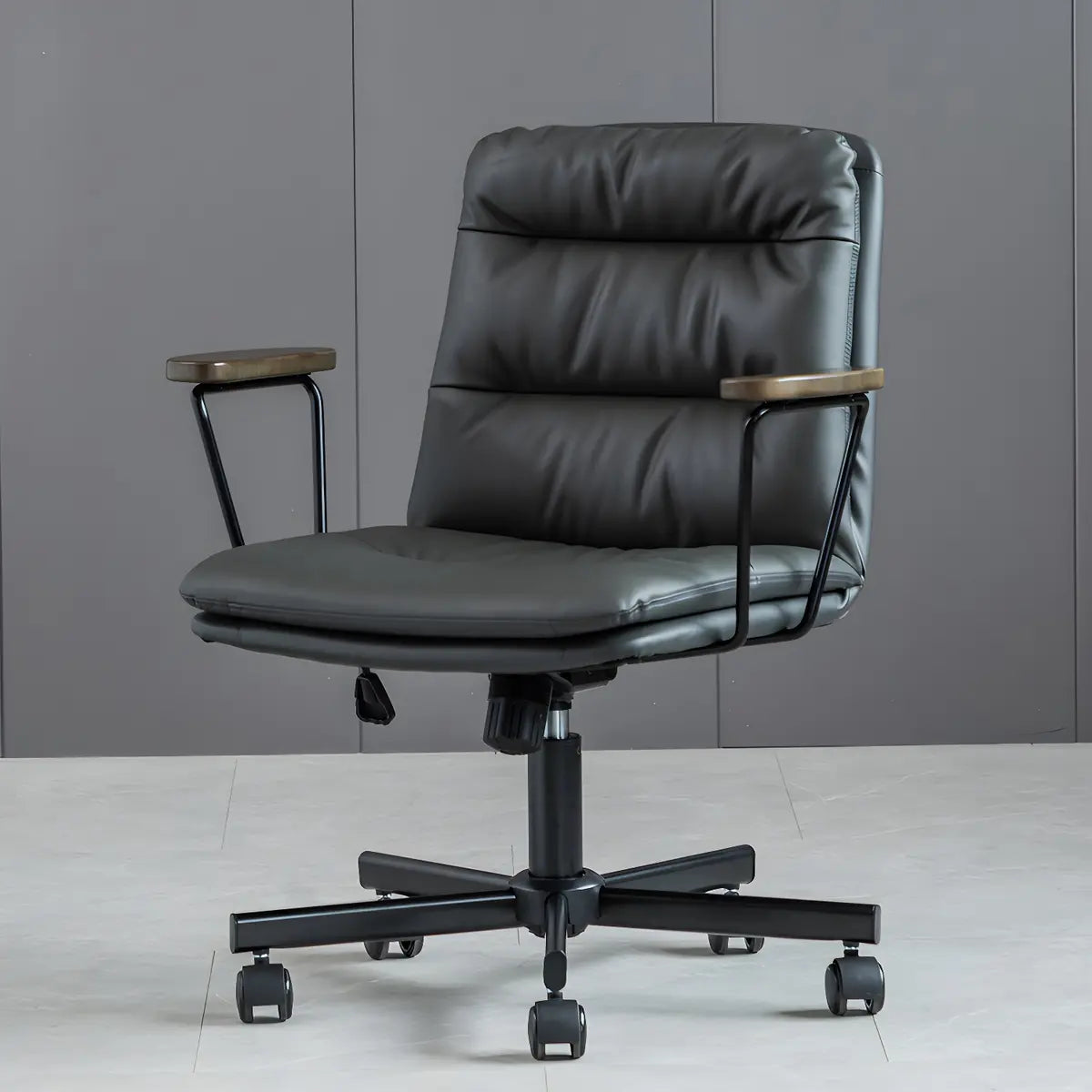 Classic Ergonomic Leather Black Adjustable Office Chair Image - 51