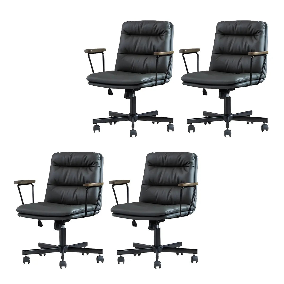 Classic Ergonomic Leather Black Adjustable Office Chair Image - 53