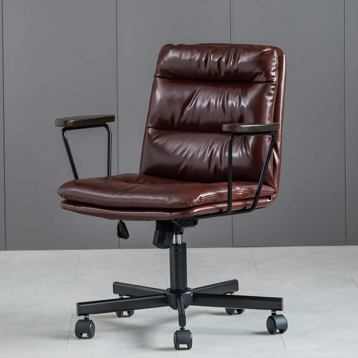 Classic Ergonomic Leather Black Adjustable Office Chair Image - 61