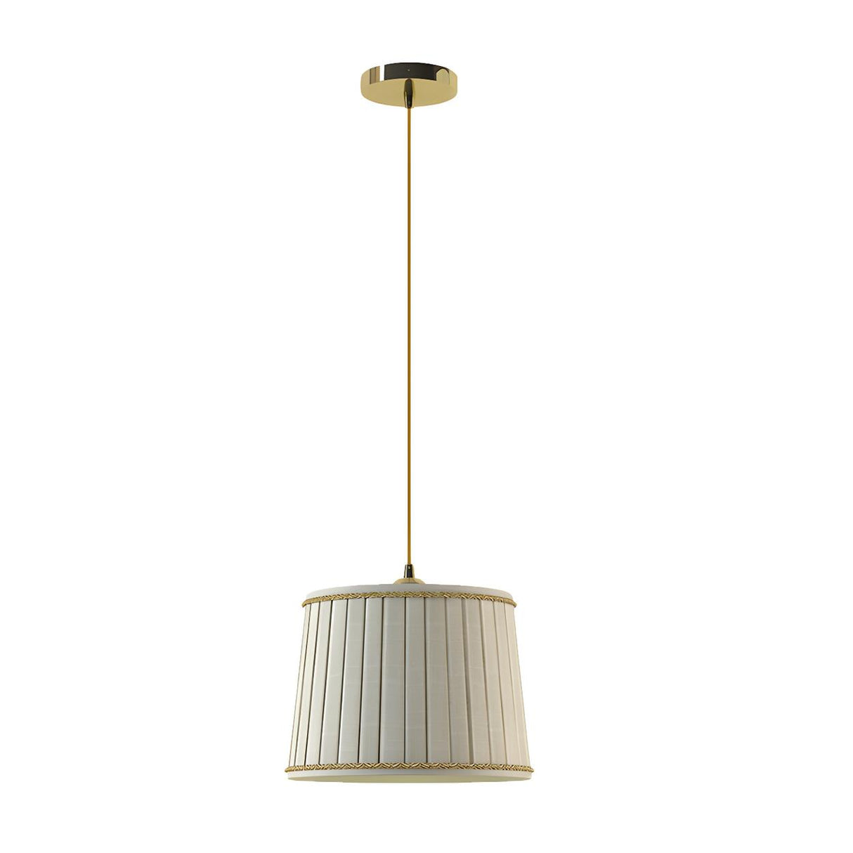 Classic Fabric Drum Beige Pleated Bedroom Pendant Light Image - 3