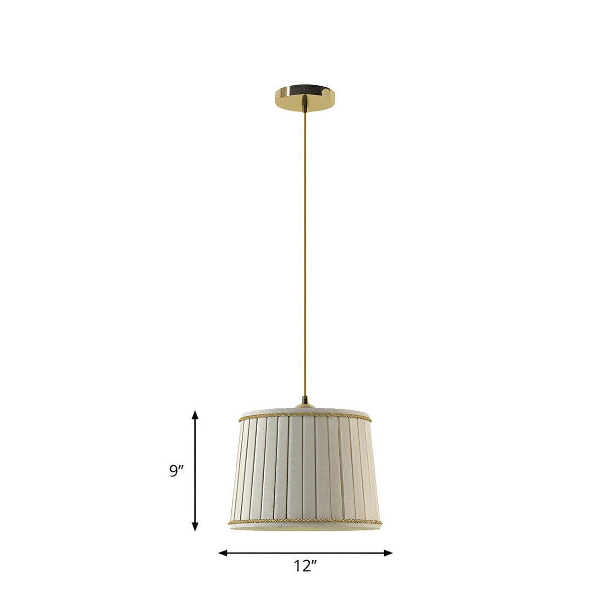 Classic Fabric Drum Beige Pleated Bedroom Pendant Light 