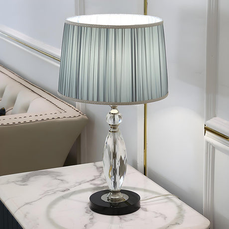 Classic Fabric Drum Shade Crystal Base Table Lamp Image - 2