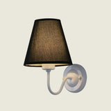 Classic Fabric Shade Black Metal Bedroom Wall Light Image - 10