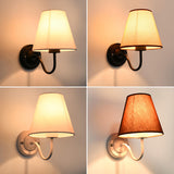 Classic Fabric Shade Black Metal Bedroom Wall Light Image - 14