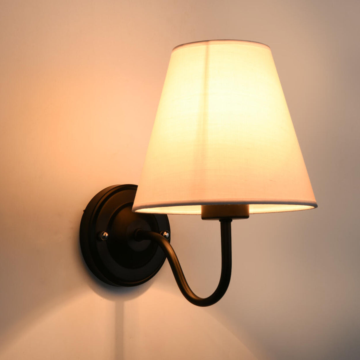 Classic Fabric Shade Black Metal Bedroom Wall Light Image - 16