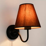 Classic Fabric Shade Black Metal Bedroom Wall Light Image - 17