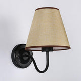 Classic Fabric Shade Black Metal Bedroom Wall Light Image - 22