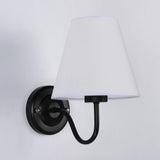 Classic Fabric Shade Black Metal Bedroom Wall Light Image - 24