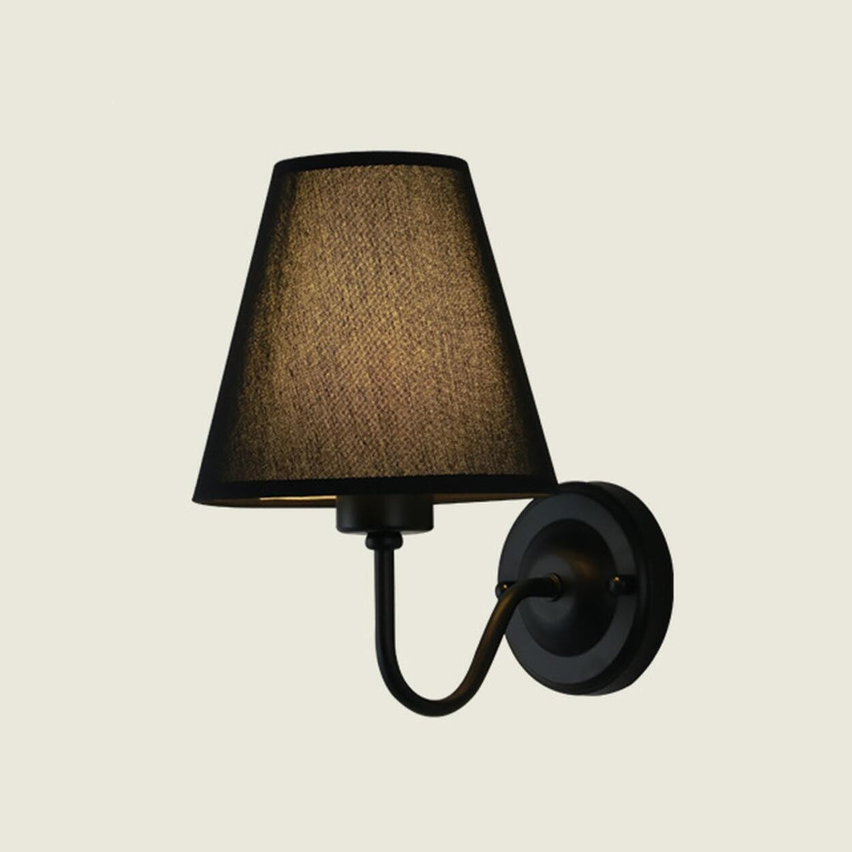 Classic Fabric Shade Black Metal Bedroom Wall Light Image - 6