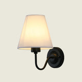 Classic Fabric Shade Black Metal Bedroom Wall Light Image - 7