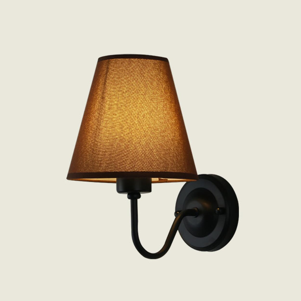 Classic Fabric Shade Black Metal Bedroom Wall Light Image - 8